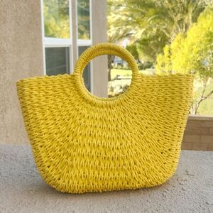 Yellow Woven Circle-Handle Tote Bag - Women